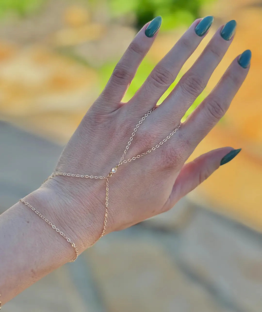 Dainty 14k Gold Filled Hand Chain Bracelet: Simulated Diamond Charm - Etsy | Etsy (US)