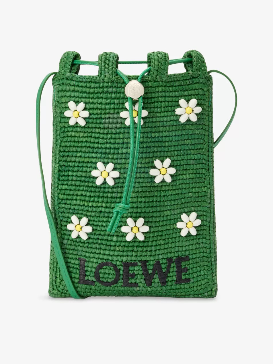 LOEWE x Paula's Ibiza Drawstring Pocket Flowers Raffia Cross-Body Bag | Selfridges