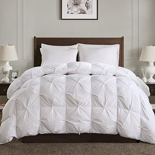 APSMILE Pinch Pleat Feather Down Fiber Comforter - All Season High Fill-Power Duvet Insert Twin Size Ultra-Soft Medium Warm Bed Comforter with Corner Tabs(68x90, White) | Amazon (US)