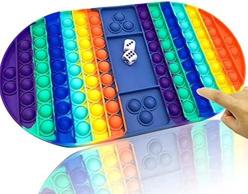 QETRABONE Pop Game Board with Dice, Big Size Push Bubble Pop Game Fidget Toy, Silicone Rainbow Ch... | Amazon (US)