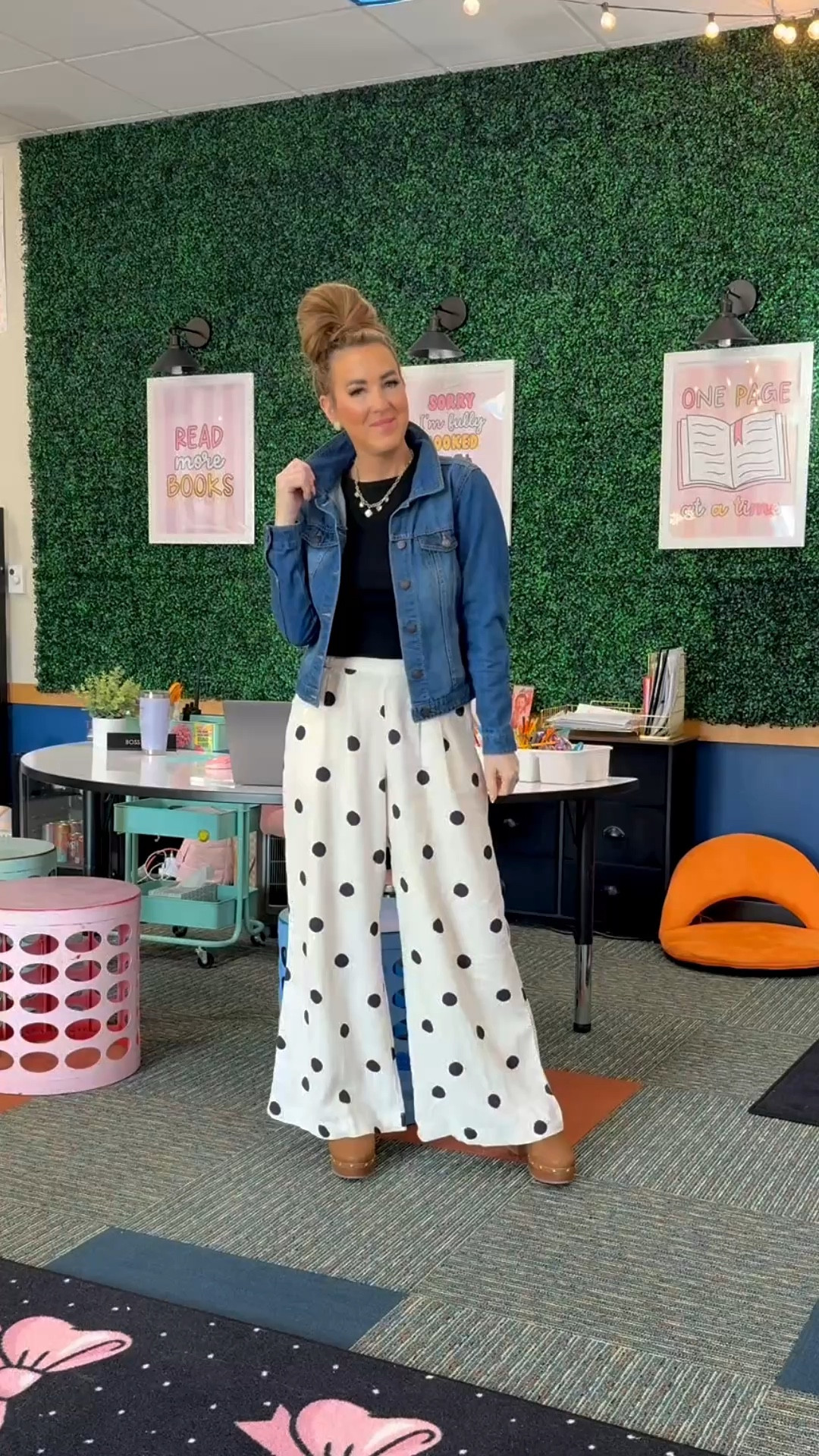 Here’s your sign to forget the rules and wear what makes you happy!  🫶🏻

Polka dot pants, jean jacket, denim jacket, teacher outfit, casual outfit, mom life, comfy outfit, workwear, clogs

#LTKOver40 #LTKWorkwear #LTKmomlife