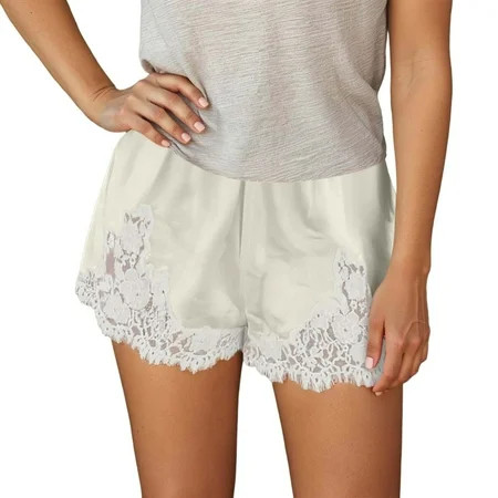 TrendOFT Satin Silk Boxer Shorts for Women Y2k Lace Trim Micro Mini Pajama Shorts Knickers Low Rise Lounge Pj Bottoms Beige L | Walmart (US)