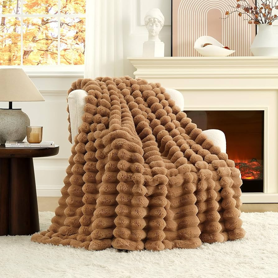 Cozy Bliss Faux Fur Throw Blanket for Couch, Cozy Warm Plush Striped Blanket for Sofa Bedroom Liv... | Amazon (US)