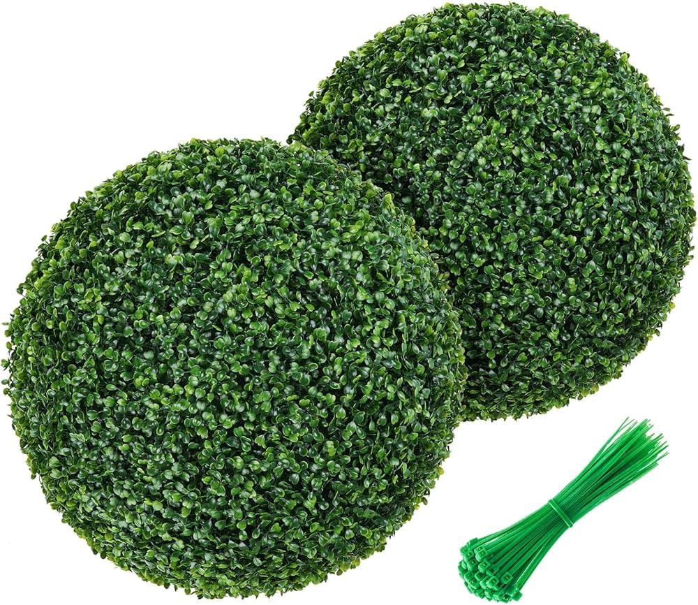 2Pcs 19'' Artificial Plant Boxwood Topiary Ball, Faux Boxwood Topiary Ball, All-Year Greenery Fau... | Amazon (US)