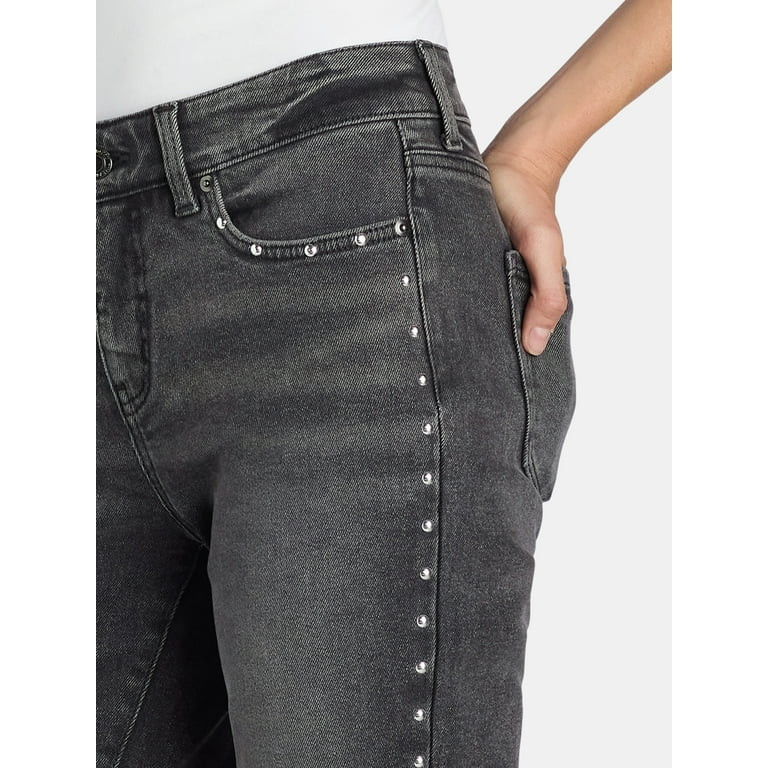 Time and Tru Women's Studded Side Seam Straight Leg Jeans, 30” Inseam, Sizes 2-20 | Walmart (US)