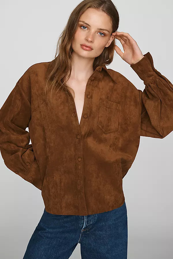 Yumi Faux Suede Shirt Top | Anthropologie (US)