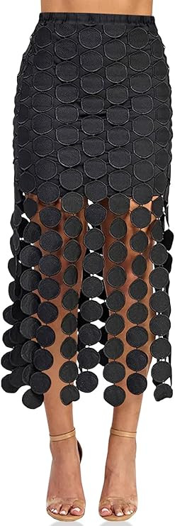 Cicy Bell Womens Hollow Out Maxi Skirts Summer High Waisted Boho Fringe Hem Skirt Beach Vacation ... | Amazon (US)