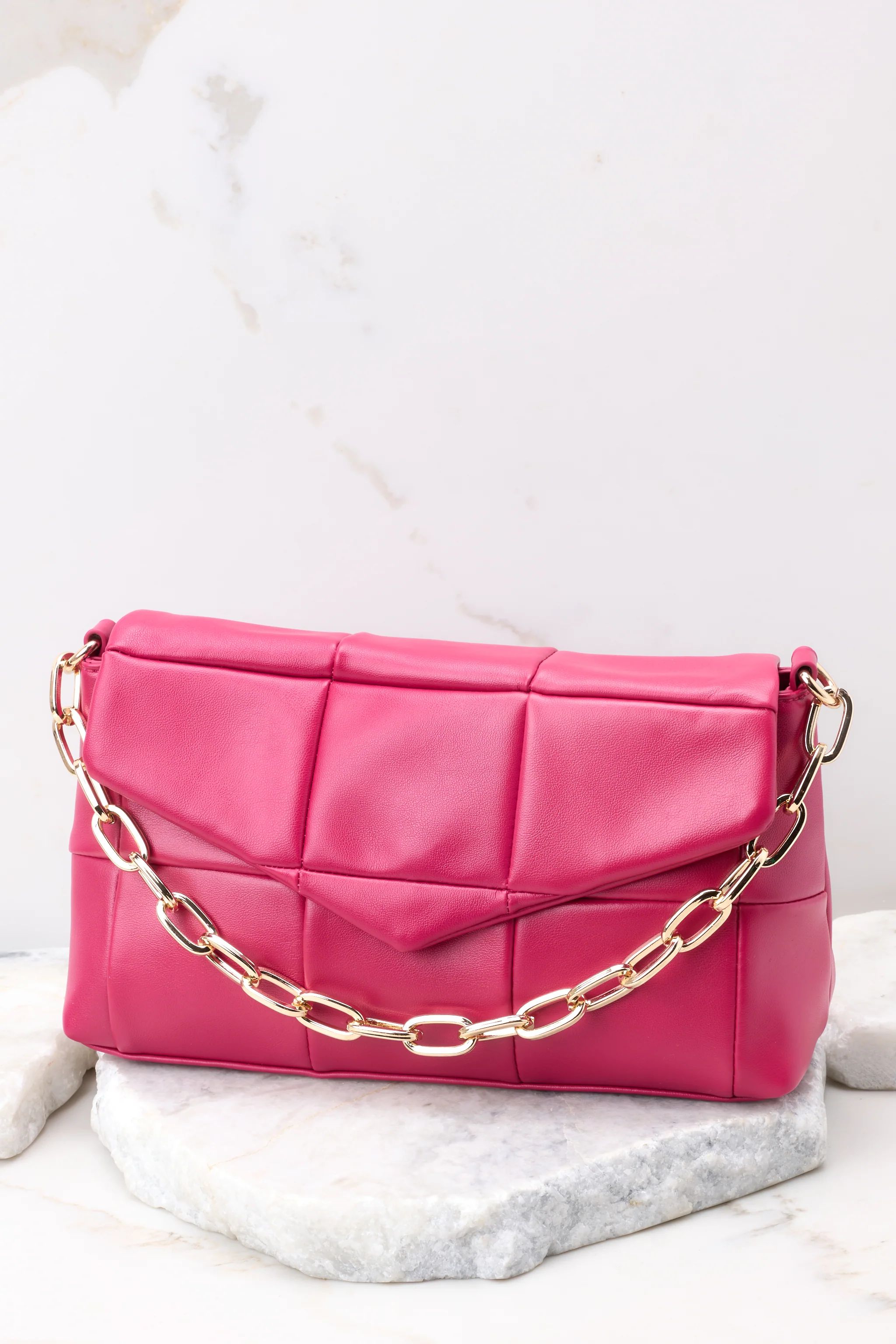 Captivatingly Chic Fuchsia Pink Bag | Red Dress 