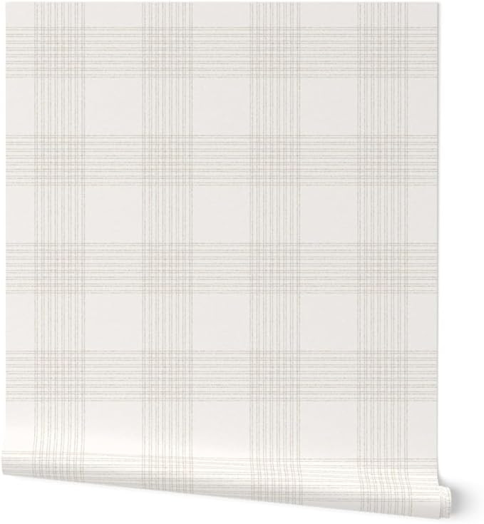 Peel & Stick Wallpaper 3ft x 2ft - Cream Plaid Modern Farmhouse Minimal Simple Check Neutral Cust... | Amazon (US)