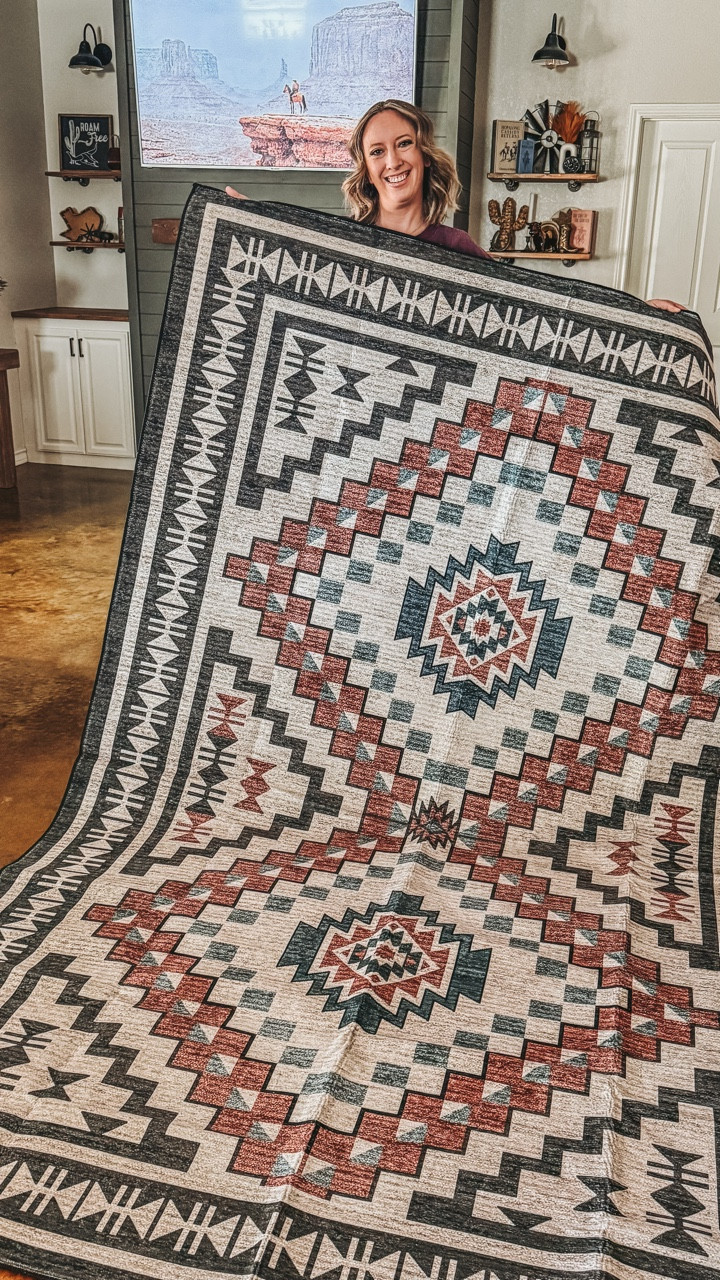 I found the perfect rug for our living room from Rugs USA!! I am obsessed y’all! It not only brings out the color of our fireplace and bar but it’s going to be so much easier to keep clean with the dogs! Best part of all, it’s MACHINE WASHABLE!! #westernhome #westernfinds #barndominiumliving #westerndecor #southwestern

#LTKmomlife #LTKSeasonal #LTKHome