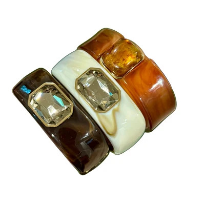 Kimono Dragon NYC Marbled Resin Cuffs - Tawny Brown, White, Dark Brown - Marbled Resin Cuffs - Tawny Brown, White, Dark Brown | Shop.com