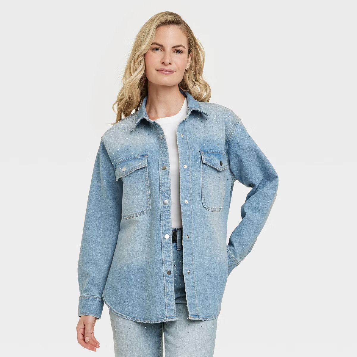 Women's Embellished Denim Shacket - Universal Thread™ Light Wash | Target