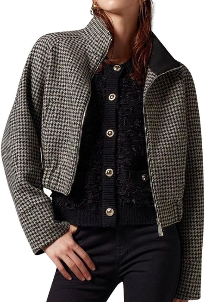 CHARTOU Women Cropped Wool Jacket Houndstooth Plaid Fall Winter Peacoat Outwear | Amazon (US)