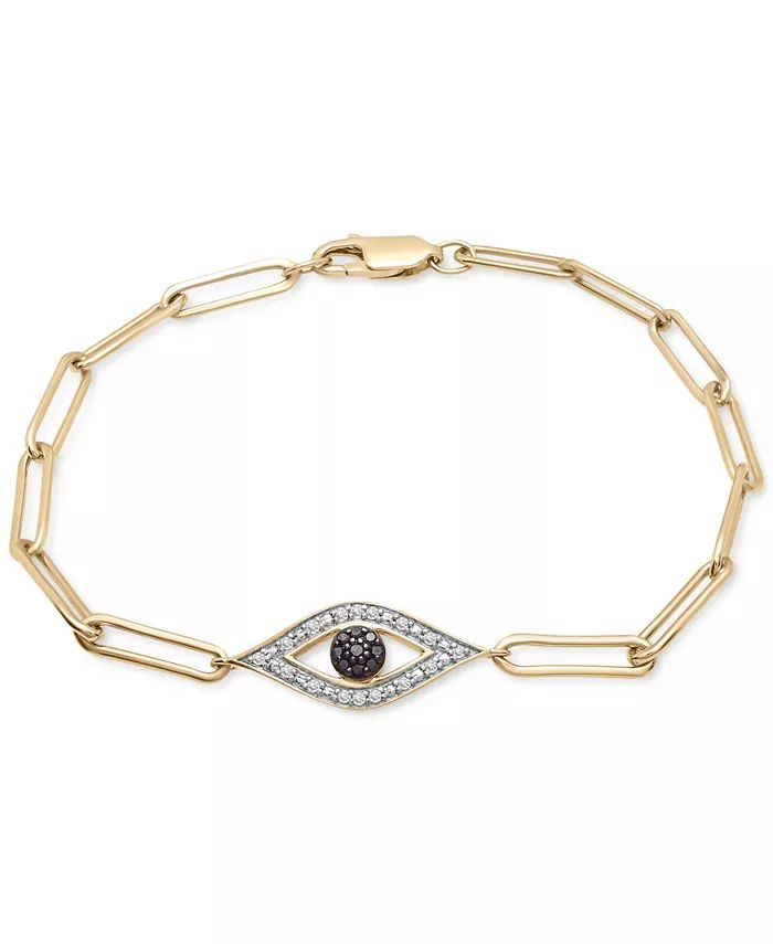 Black Diamond (1/20 ct. t.w.) & White Diamond (1/10 ct. t.w.) Evil Eye Paperclip Link Bracelet | Macys (US)