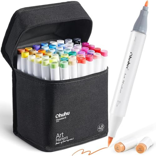 Ohuhu Alcohol Markers Brush Tip -Double Tipped Art Marker Set for Artist Adults Coloring Illustration -48 Colors -Brush & Fine -Honolulu B -Refillable | Amazon (US)