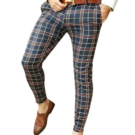 Capreze Mens With Pockets Pencil Pant Leisure Zipper Trousers Work Bottoms Plaid Long Pants | Walmart (US)