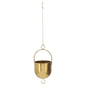 Round Bowl Hanging Planter with Handle and Hook - 14" - Gold | Christmas Central