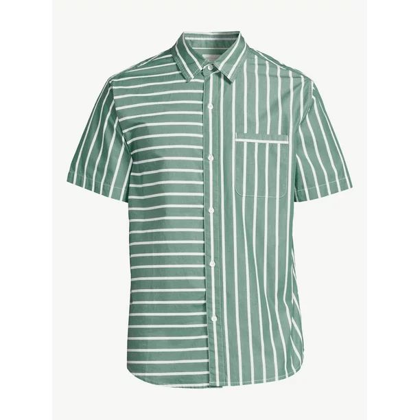 Free Assembly Men's Stripe Point Collar Shirt with Short Sleeves | Walmart (US)