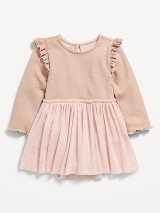 Long-Sleeve Rib-Knit Metallic Bodysuit Tutu Dress for Baby | Old Navy (US)