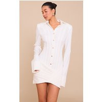 White Structured Woven Wrap Shirt Dress | PrettyLittleThing US