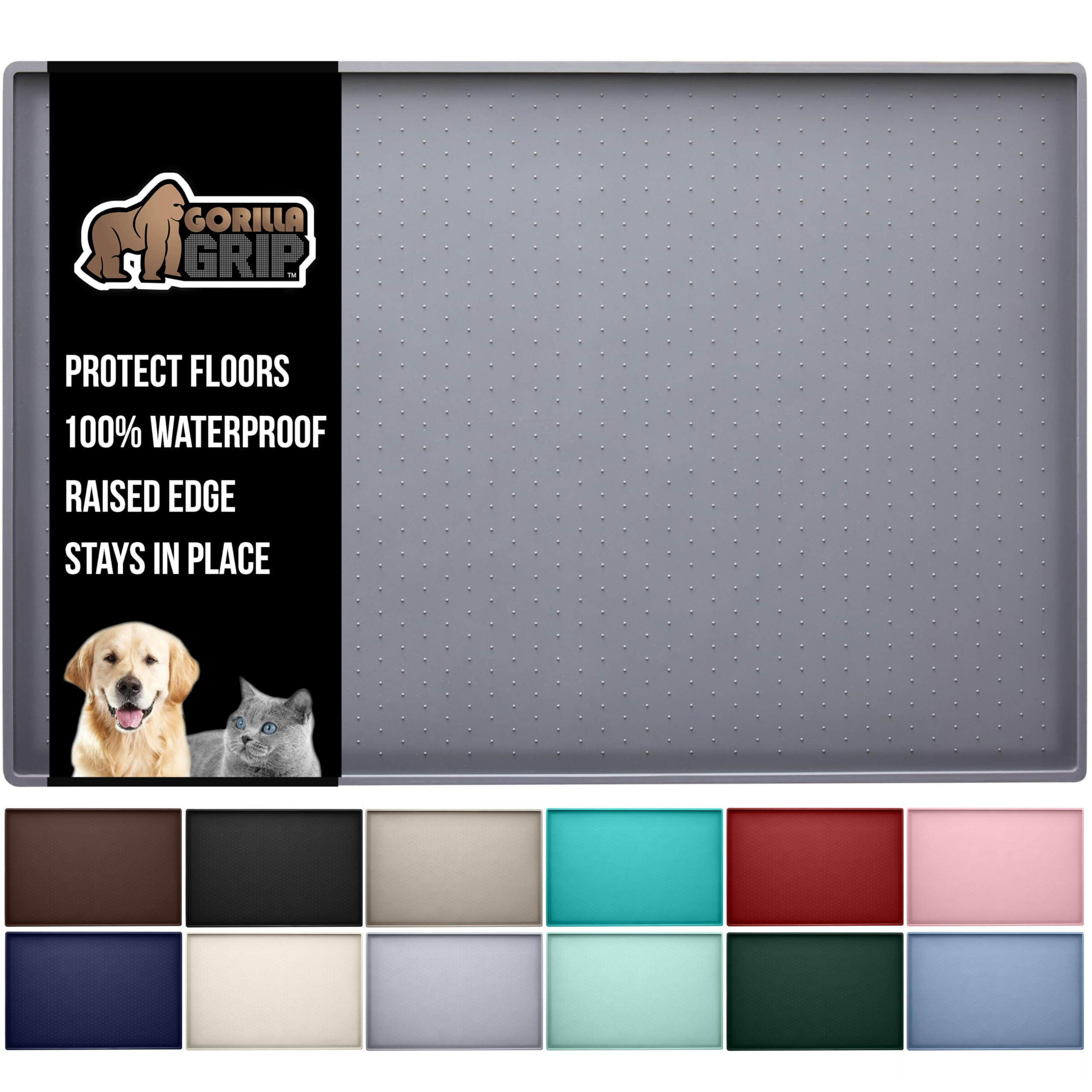 GORILLA GRIP 100% Waterproof Raised Edge BPA Free Silicone Pet Feeding Mat, Dog Cat Food Mats Con... | Amazon (US)