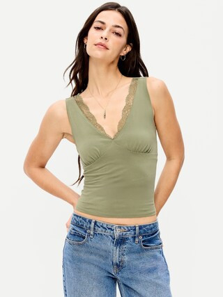 Sleeveless Lace-Trim V-Neck Top | Old Navy (US)