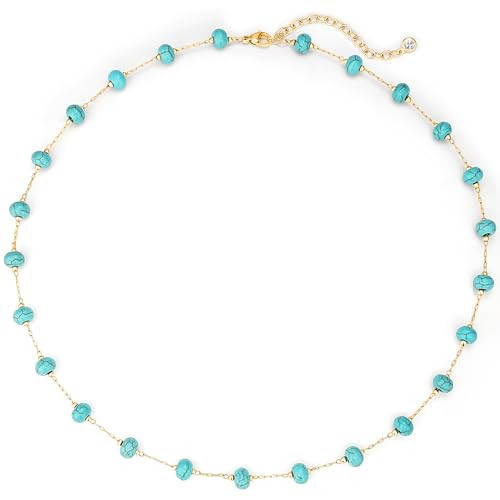 LADYGD Created Turquoise Necklace for Women 14K Gold Plated Beaded Choker Boho Necklaces Handmade Beach Summer Everyday Western Jewelry Gifts | Amazon (US)