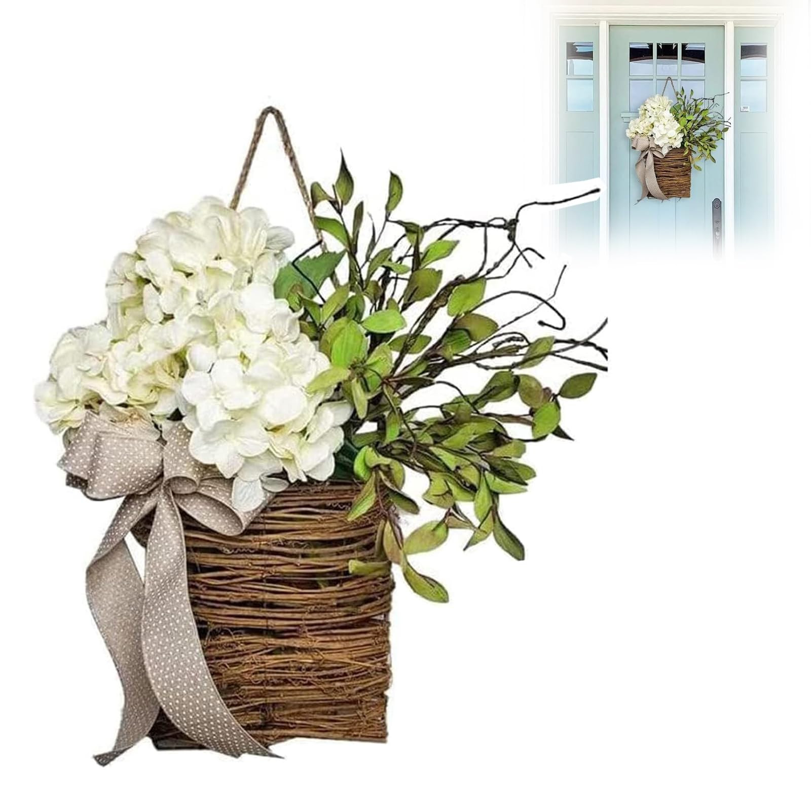 Cream Hydrangea Door Hanger Basket Wreath,Wildflowers Door Hanging Basketwreath,Spring Wreath Fro... | Amazon (CA)