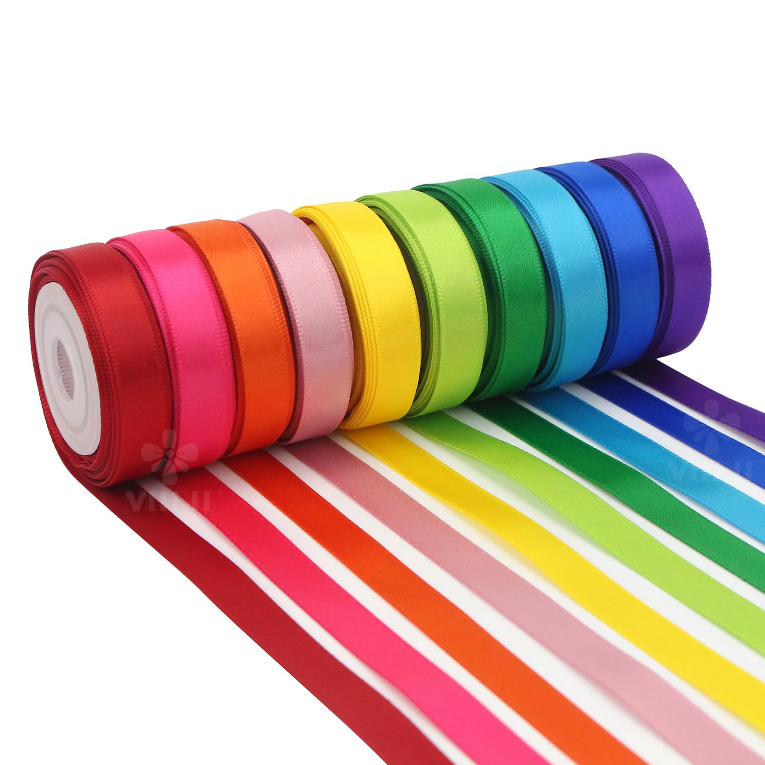 MEEDEE Rainbow Ribbon Solid Color Assortment 10 Colors Double Face Satin Ribbon for Gift Wrapping... | Amazon (US)