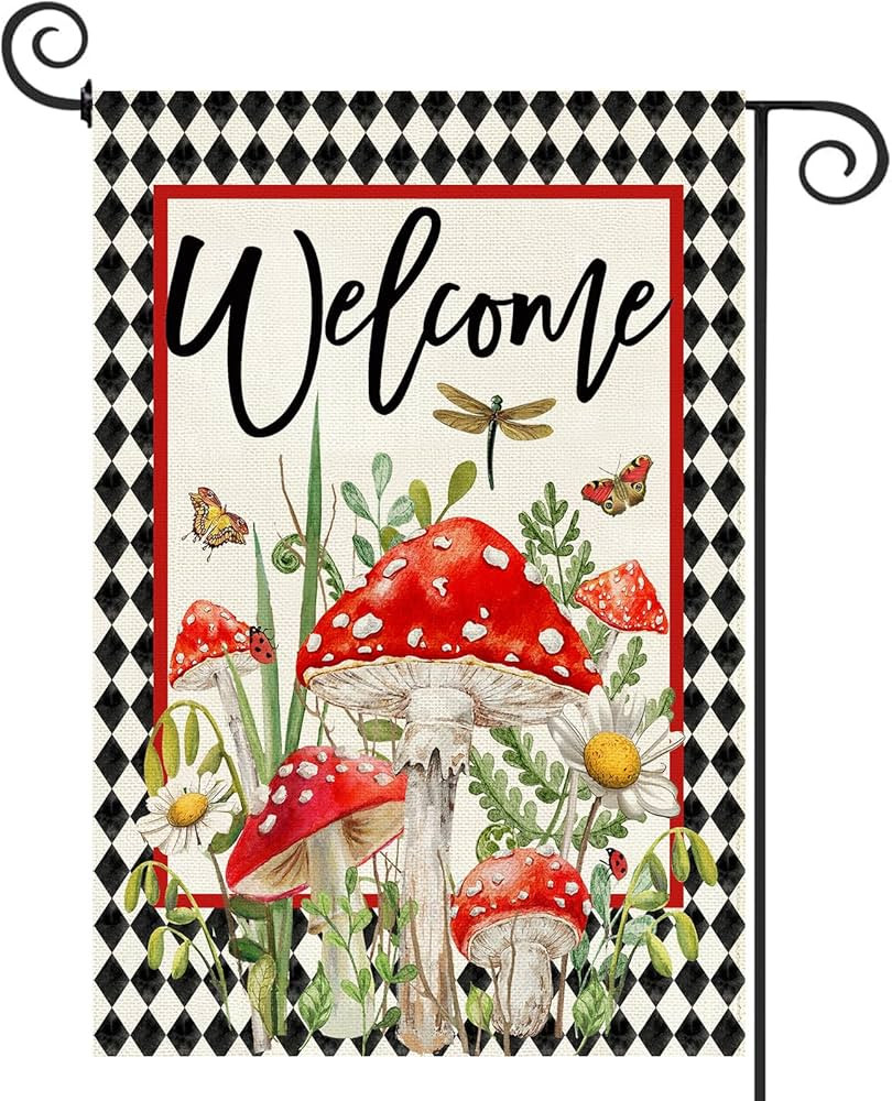 Baccessor Spring Garden Flag 12.5 x 18 Inch, Mushroom Floral Diamond Double Sided Burlap Welcome ... | Amazon (US)