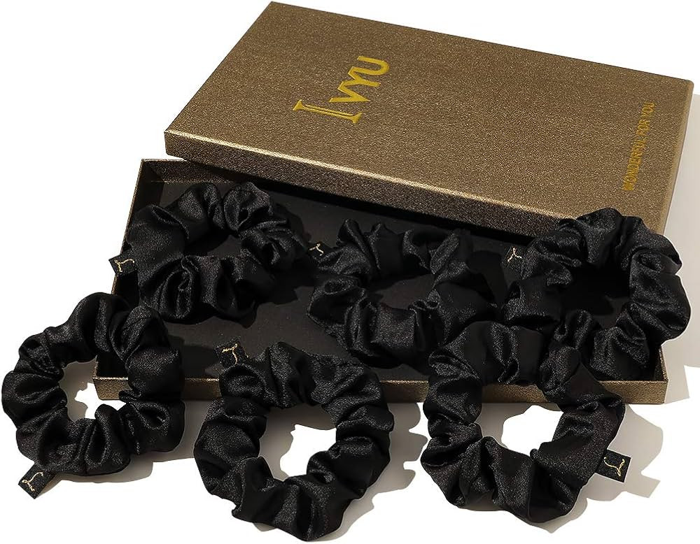 Scrunchies Black Satin Silk Hair Ties - Women Hair Bands Scrunchy For Thick Curl Hair No Crease H... | Amazon (US)