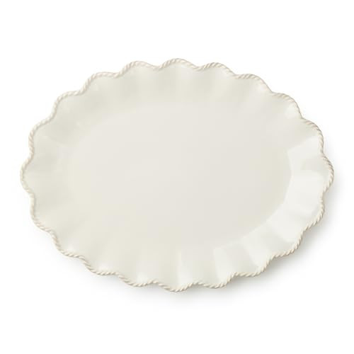 Heritage Scroll Large Oval Platter – 16" x 12" Ivory Stoneware Serving Tray with Sculpted Rim ... | Amazon (US)