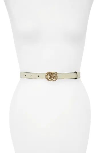 Women's Gucci Calfskin Leather Skinny Belt, Size 70 - Mystic White/ Cream | Nordstrom