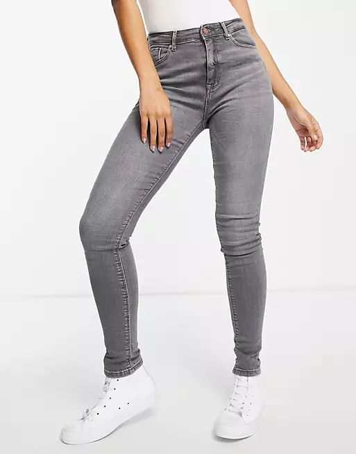 Only paola life high waist skinny jeans in grey denim | ASOS (Global)