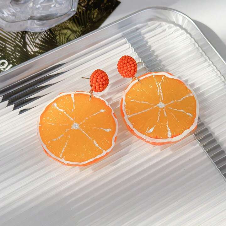 1 Pair Stylish Fruit Series Pitaya, Lemon, Orange, Kiwi Design Elegant Personalized Minimalist Women Earrings, Suitable For Daily, Party, Vacation Wear, Great Gift For Girlfriends, Wife, Family, Friends | SHEIN