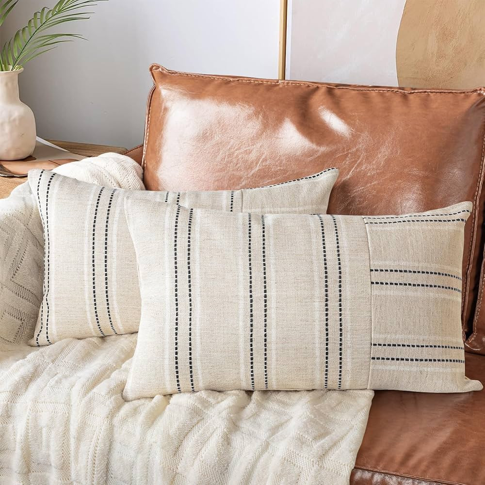 AELS 12x20 Decorative Farmhouse Linen Throw Pillow Covers, Boho Rectangle Lumbar Pillow Case, Set... | Amazon (US)