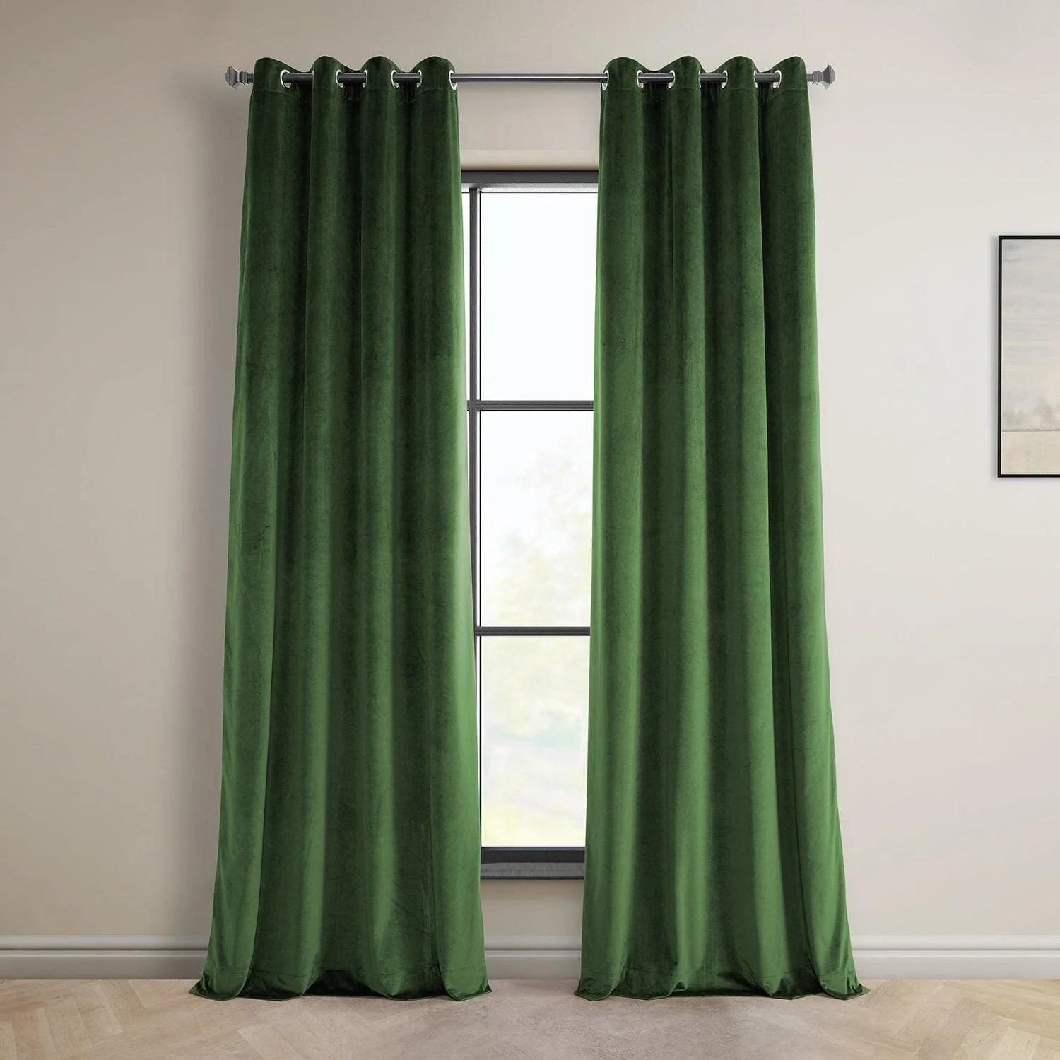 Eden Green Grommet Heritage Plush Velvet Room Darkening Curtain | Half Price Drapes