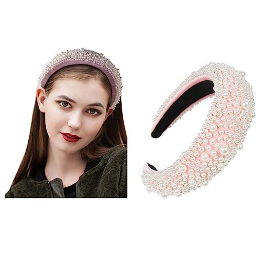 Padded Headbands Pearl Fashion Women Thick Velvet Hair Accessories Head Band Fashion Headwear Wid... | Amazon (US)