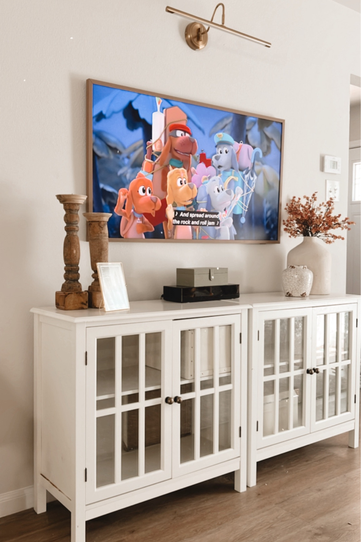 TV console, TV, art light! 

#LTKsalealert #LTKhome #LTKfindsunder100