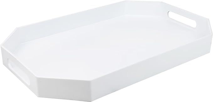 SforGUVA White Octagonal Serving Tray with Handles for Coffee Table, Plastic Decorative Tray for ... | Amazon (US)