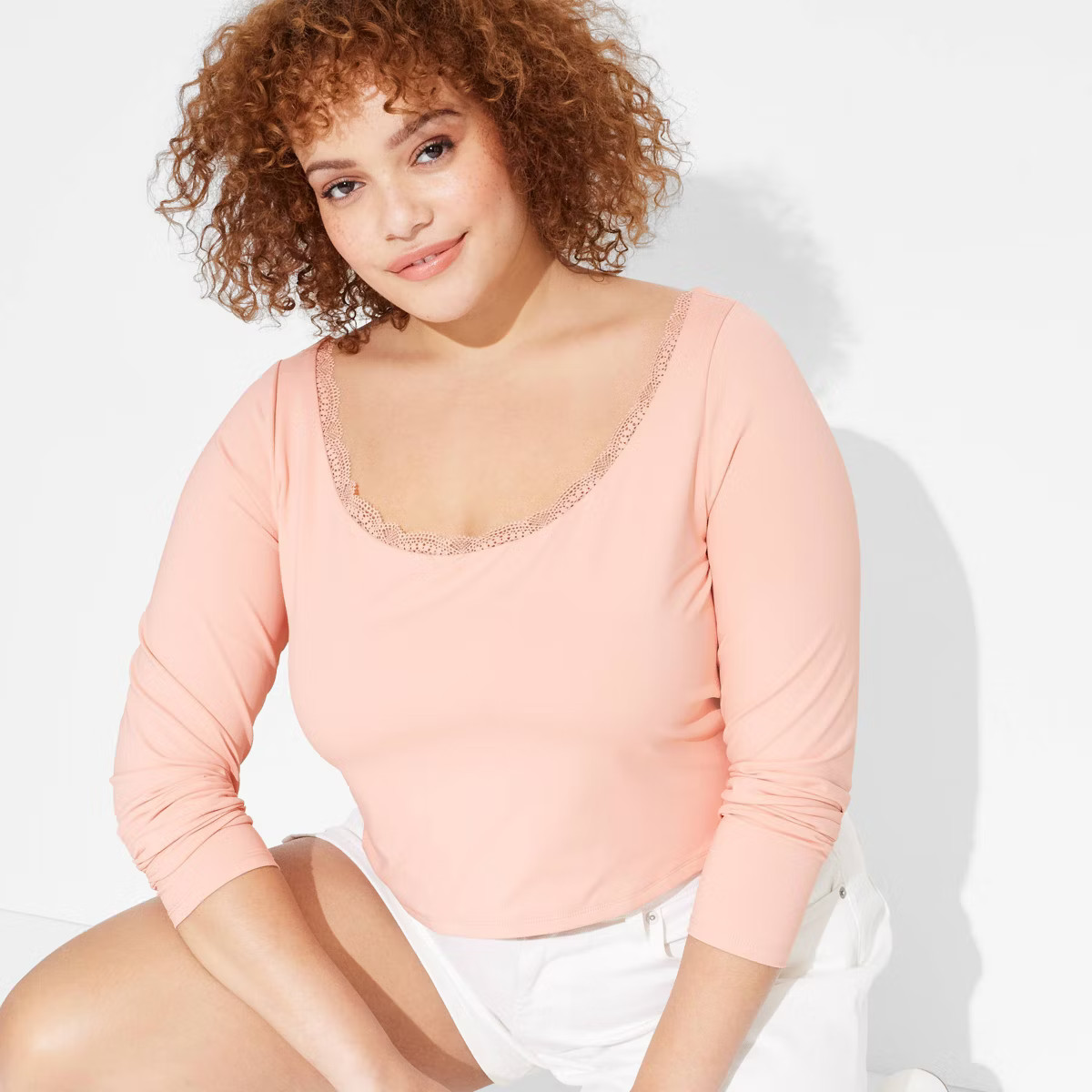 Women's Long Sleeve Lace Trim Open Back Top - Wild Fable™ | Target