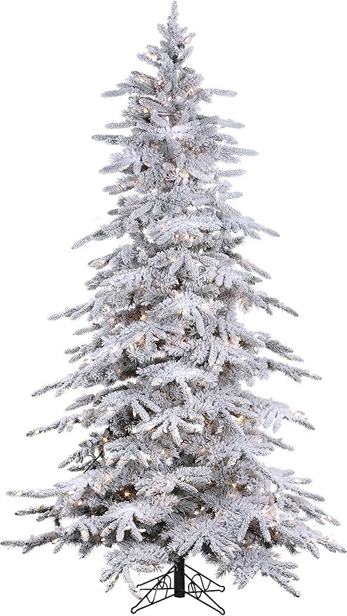 7.5’ Flocked Bavarian Pine, Pre-Lit Artificial White Christmas Tree, 600 Clear Lights Stay on i... | Amazon (US)