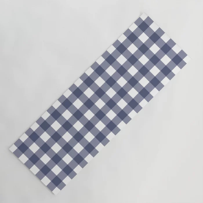 Navy blue gingham pattern Yoga Mat | Society6