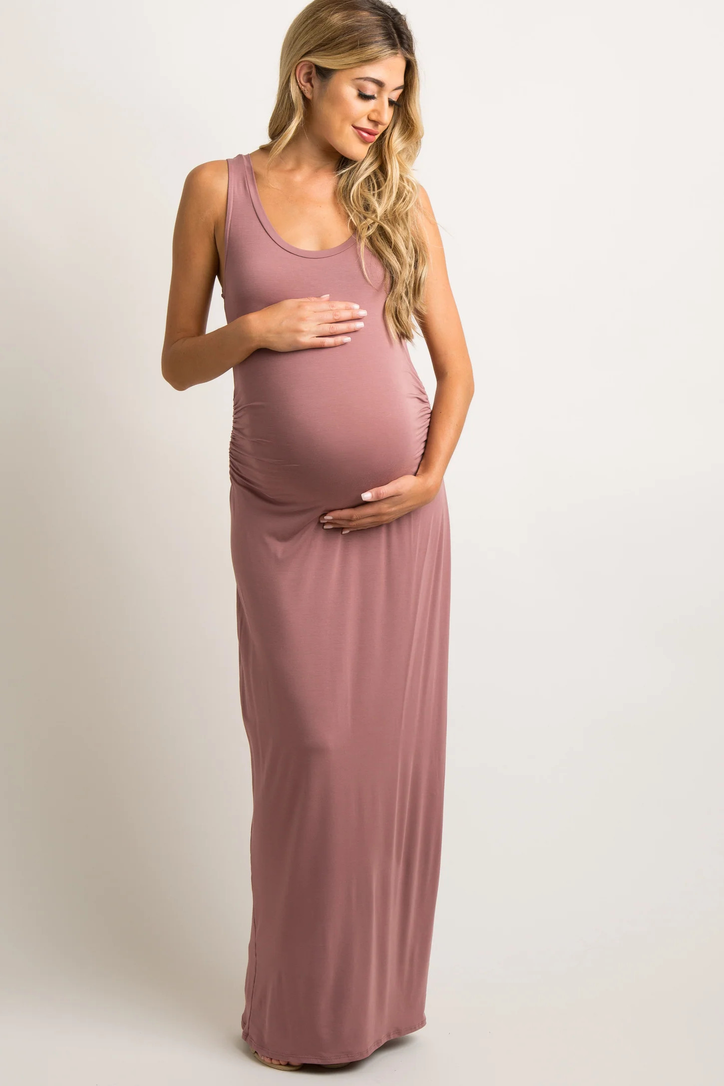PinkBlush Mauve Sleeveless Fitted Maternity Maxi Dress | PinkBlush Maternity