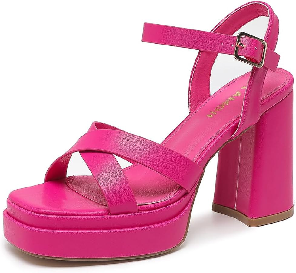 Amoji Women's 4 Inch Platform Chunky Heel Cross Straps Block Y2K Heeled Sandals 312 | Amazon (CA)