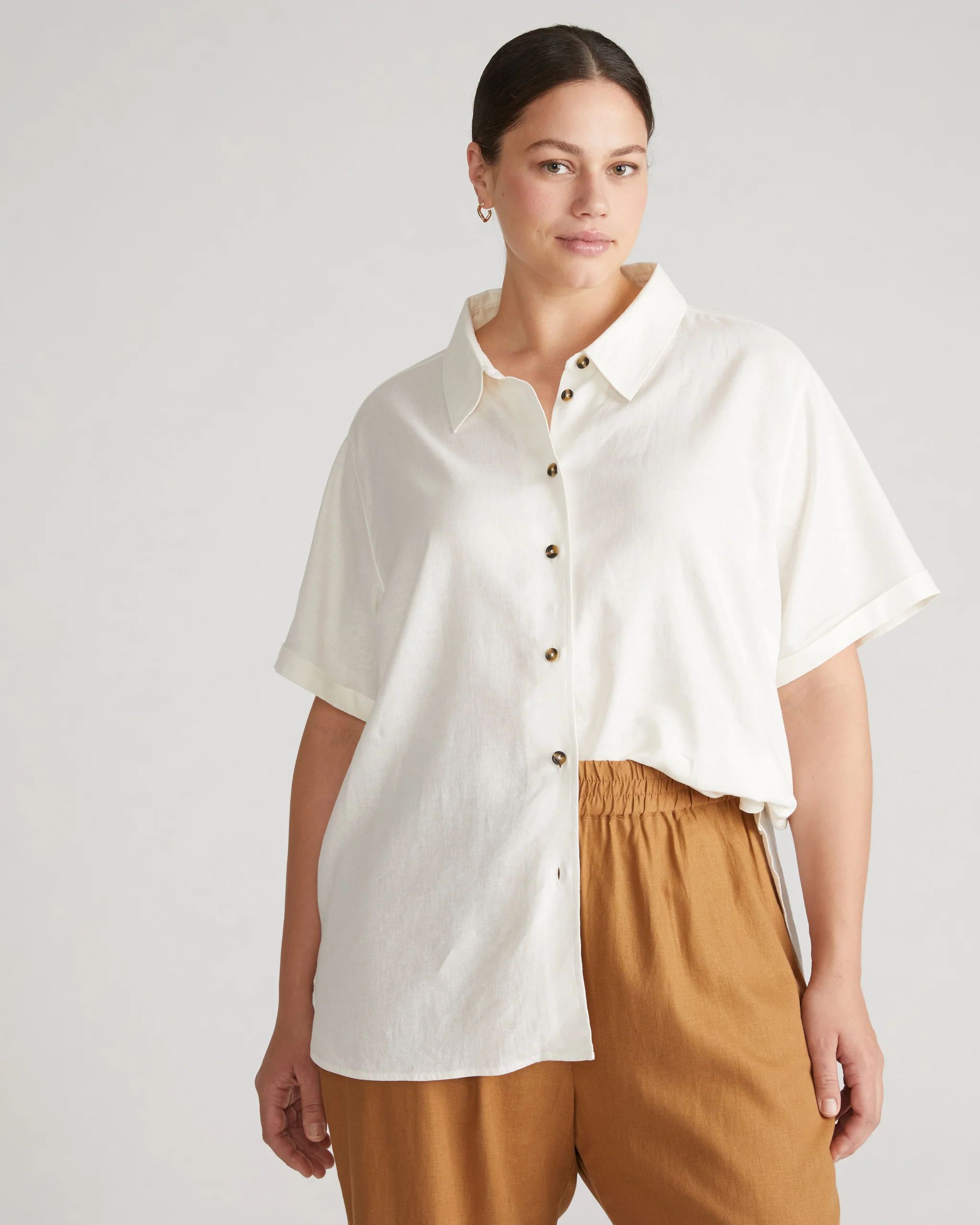 Dune Short Sleeve Linen Shirt
   White | Universal Standard