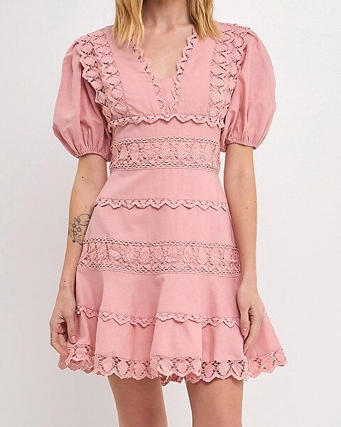 Endless Rose Plunging Lace Trim Mini Dress | Express