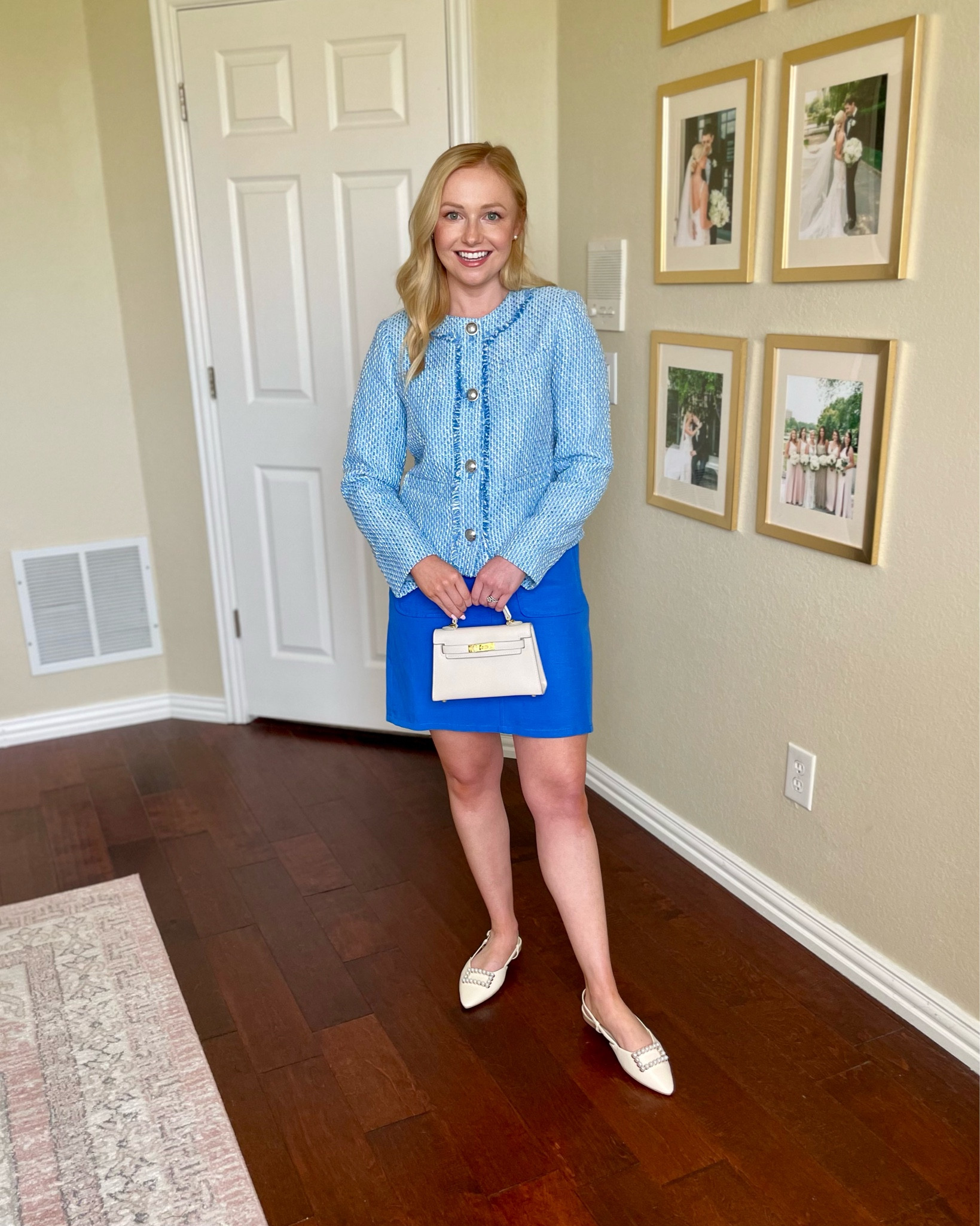 Wearing an XSP in jacket and 0P in skirt | spring workwear, work outfit, blue skirt, work skirt, tweed jacket, work shoes, flats 

#LTKworkwear #LTKstyletip #LTKSeasonal