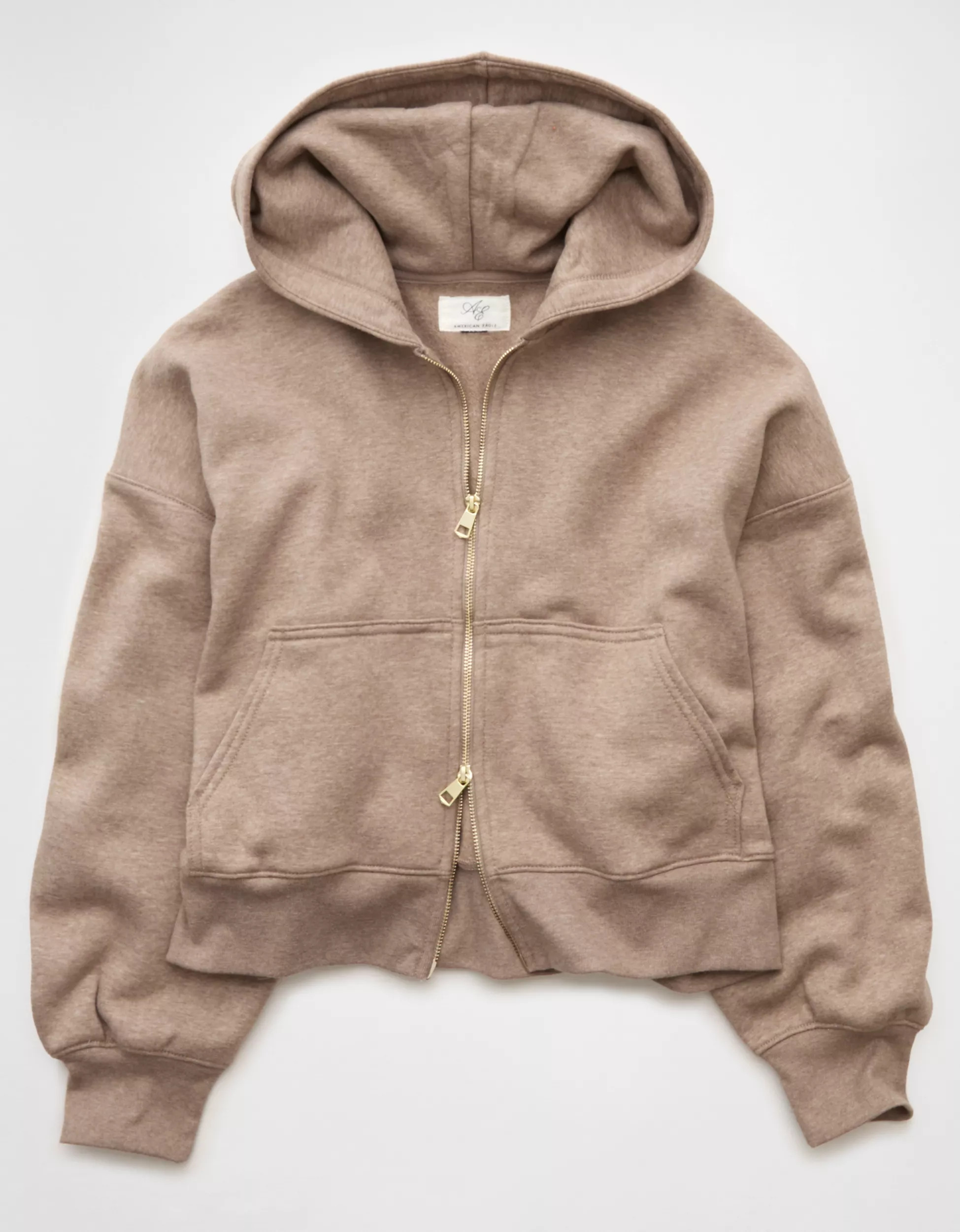 AE Everyday Luxe Barrel Sleeve Full Zip Hoodie | American Eagle Outfitters (US & CA)