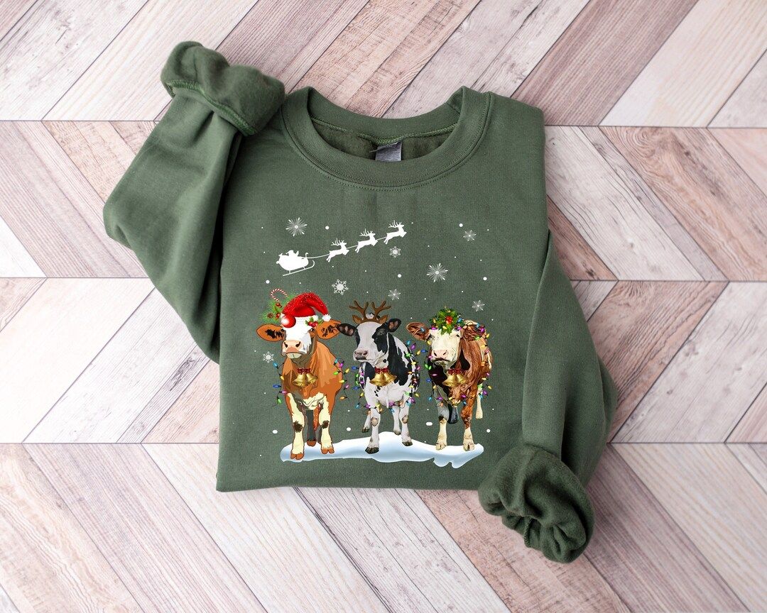 Cow Christmas Lights Ugly Christmas Sweater,Christmas Sweatshirt,Funny Heifers Christmas Shirt,Cow H | Etsy (US)